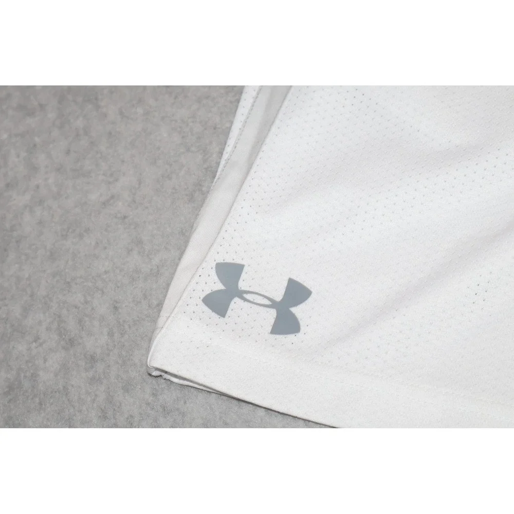 Under Armour Athletic Shorts Mens 2XL White HeatGear Mesh Loose Fit Gym Training